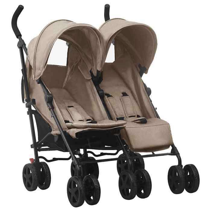 Cochecito doble - vidaXL - Color topo - Acero - Plegable - Ajustable