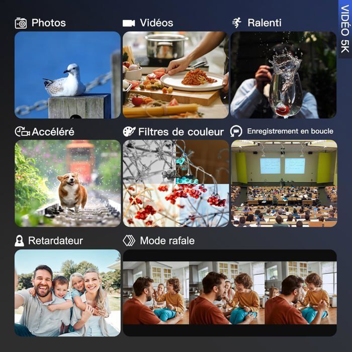 Videocamera 5K 48MP F1.8 WiFi - Schermo inclinabile a 270° e zoom 16x