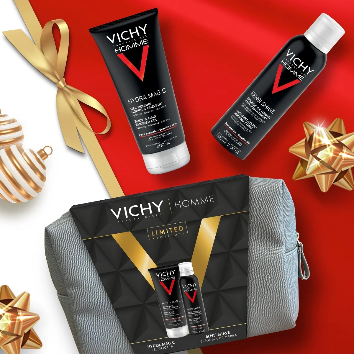 VICHY Vichy Pochette Homme Hydra Mag C douchegel 200 ml + Sensi shave scheerschuim 200 ml reinigingsset voor mannen