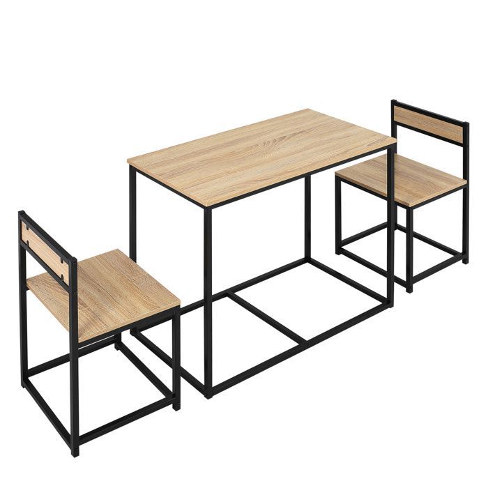 HOMCOM - Juego de comedor de 3 piezas - Tablero de partículas clase E1 - 90x47x76cm - Madera natural