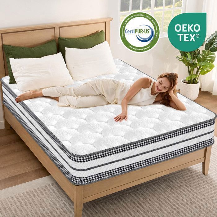Colchón de lujo de 90x200 cm, espuma de alta resiliencia + látex azul - Reversible - 26 cm de grosor - Ergonómico - Hipoalergénico - Oeko-Tex
