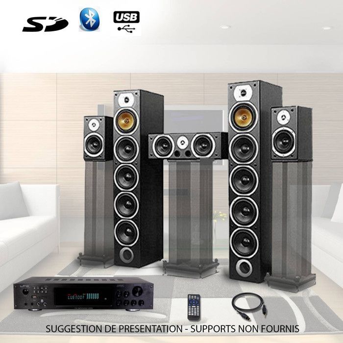 Sistema home cinema HiFi da 1240 W + amplificatore da 360 W V9B-BK + ATM8000BT + cavo