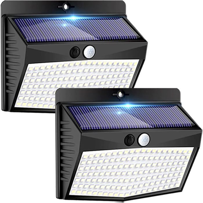 Conjunto de 2 Luminárias Solares Externas, 138 LEDs, Sensor de Movimento, À Prova D'Água, 3 Modos de Iluminação Externa