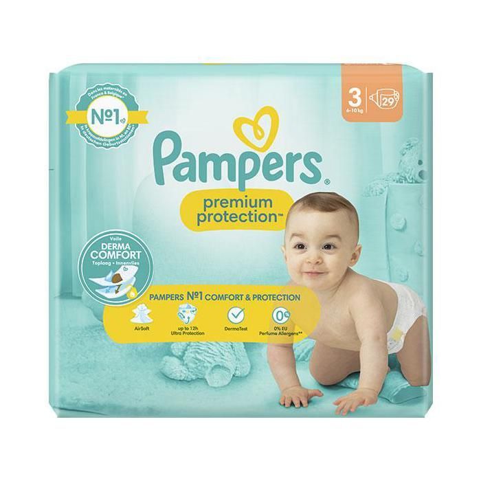Fraldas Pampers Premium Protection T3, pacote com 29 unidades (6-10 kg)