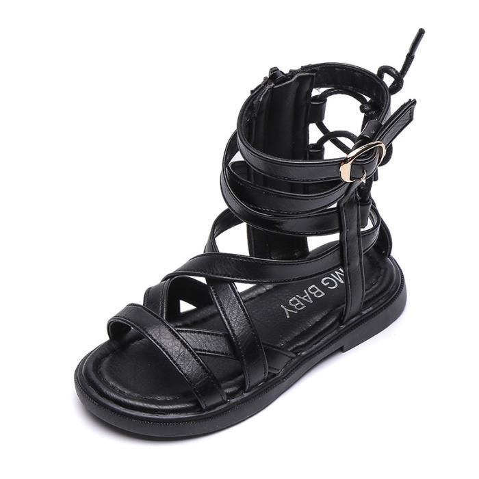Sandales de gladiateur pour filles chaussures pour enfants mode été Noir