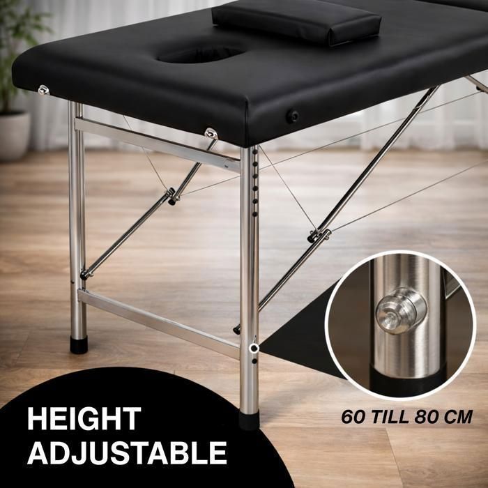 Fitby Table de Massage Pliante Maya 2 Plans - Légère et Ergonomique - Poignée Intégrée - Aluminium - Noir