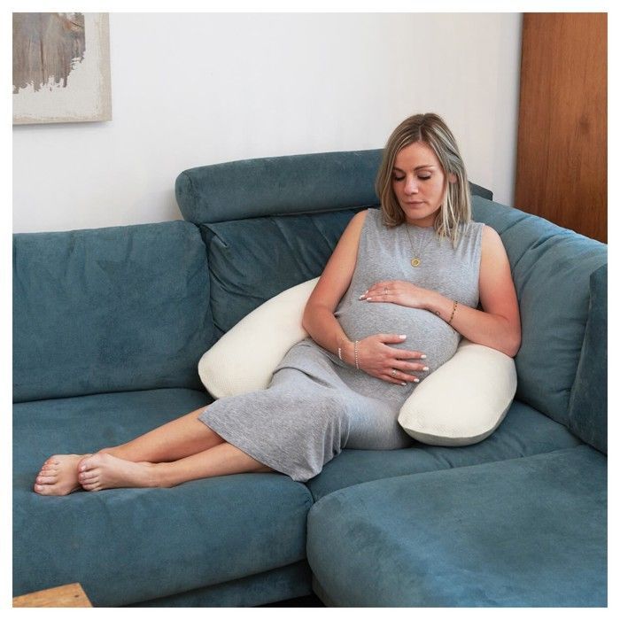 CANDIDE - Almohada para embarazo, lactancia y maternidad, multiusos 3 en 1, algodón orgánico GOTS, tumbona para bebé de 3 a 9 kg, funda extraíble (beige)