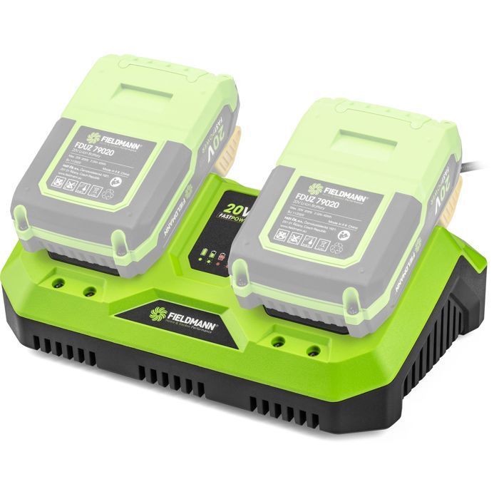 Double charger - FIELDMANN - For 20V batteries - Charge 2Ah in 60 min - Compatible 2Ah, 4Ah