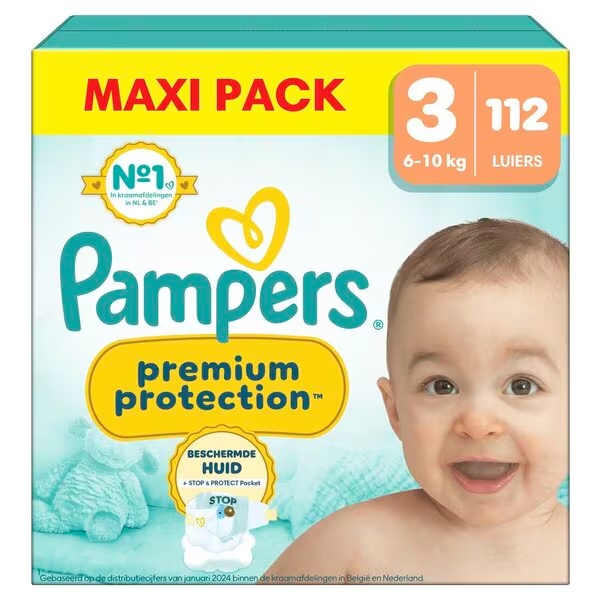 „Pampers Premium Protection“ 3 dydžio sauskelnės<br>3 dydis (6–10 kg), 112 vnt.