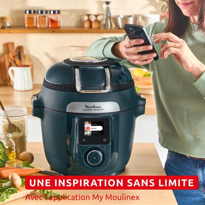 MOULINEX - Cookeo Infinity - Friggitrice ad aria + pentola a pressione - Senza paletta mescolatrice - 17 programmi - Trust Blue - CE97GUF0