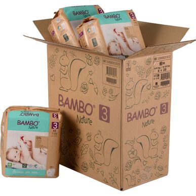 Bambo Nature gutter og jenter 0 % parfyme miljøvennlige bleierpakke, størrelse 3, 4–8 kg, 168 enheter.