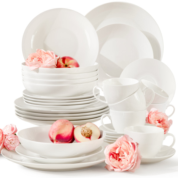 KONSIMO AD BELLA Ecru zestaw obiadowo-kawowy 6 os. (30 el.) porcelana