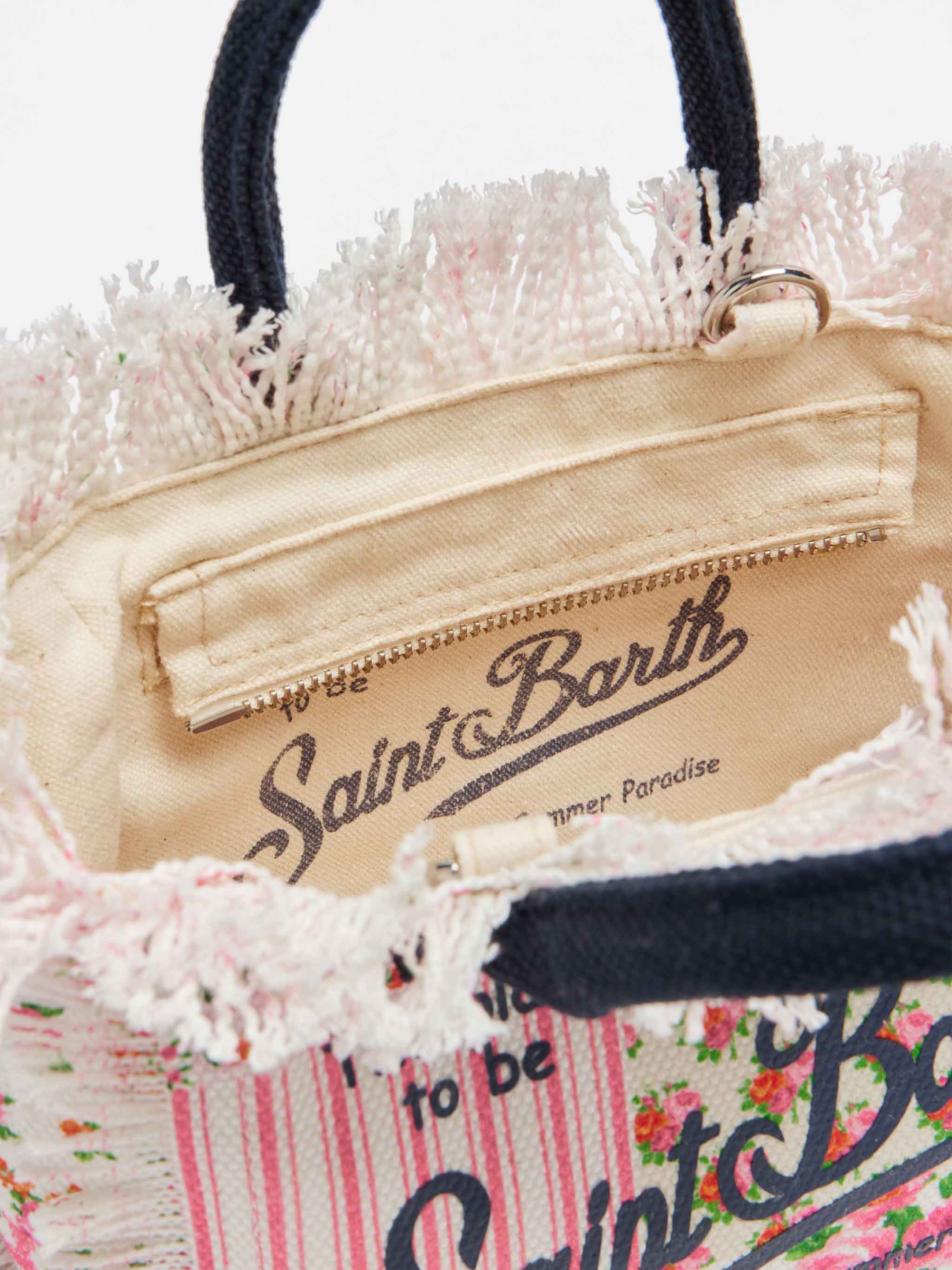 Mini-Kosmetiktasche aus Baumwoll-Canvas mit floralem Patchwork-Muster