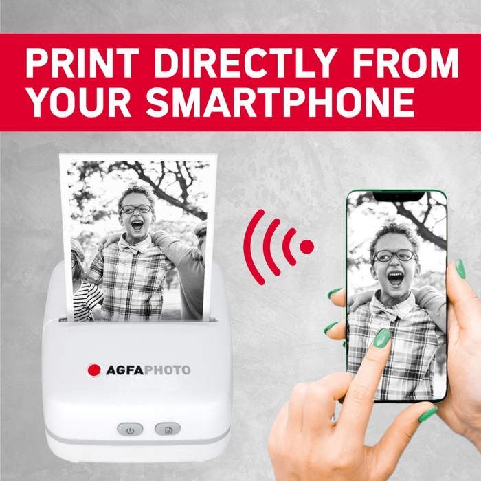 AGFA PHOTO Realipix Pocket P – Portable Inkless Thermal Photo Printer - Black and White Printing - Bluetooth - White