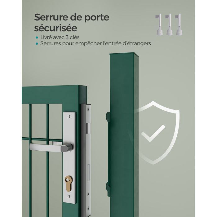 SONGMICS Stevige en duurzame tuinpoort van gegalvaniseerd staal met slot en sleutel, afmetingen: 150 x 106 cm, groen