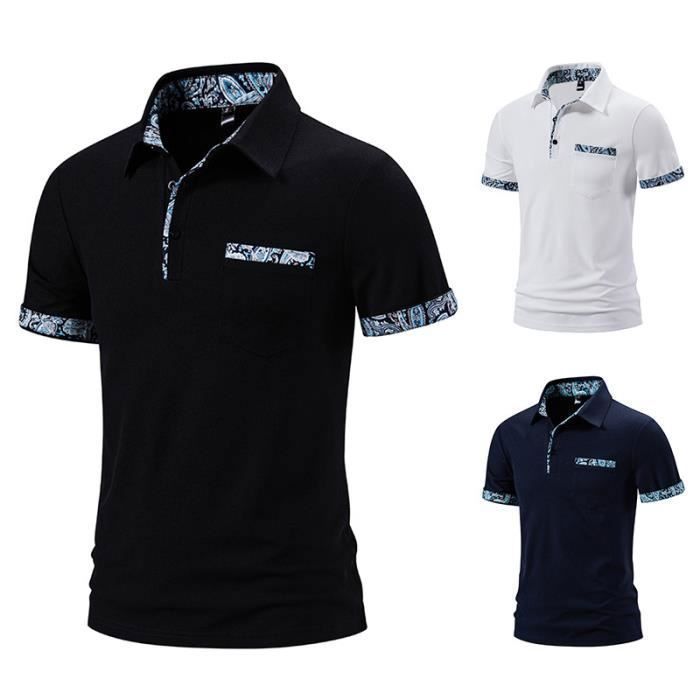 Polo da uomo INSFITY - Colletto con motivo paisley - Maniche corte - Nera