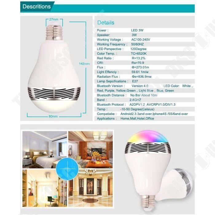 Bombilla inteligente - TD® - E27 - WiFi - Bluetooth 4.0 - LED RGB Audio