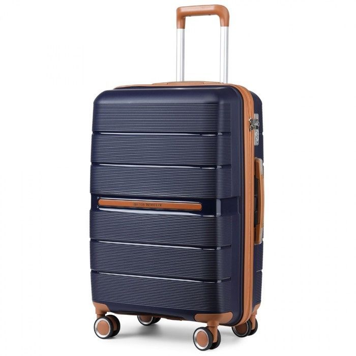Grote reiskoffer van British Traveller, 76x50x31 cm, met wieltjes en TSA-slot, handbagage - 92 liter, marineblauw