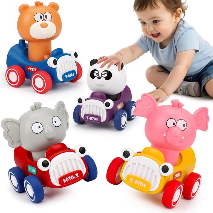 Coches de juguete, 4 vehículos de juguete de fricción para niños y niñas de 1, 2 y 3 años.