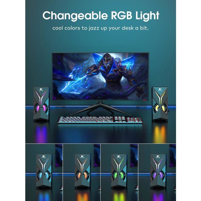 Caixa de Som Orow para PC, 10W RGB, 2.0 com Luz LED, para Smartphone/Tablet/Laptop (