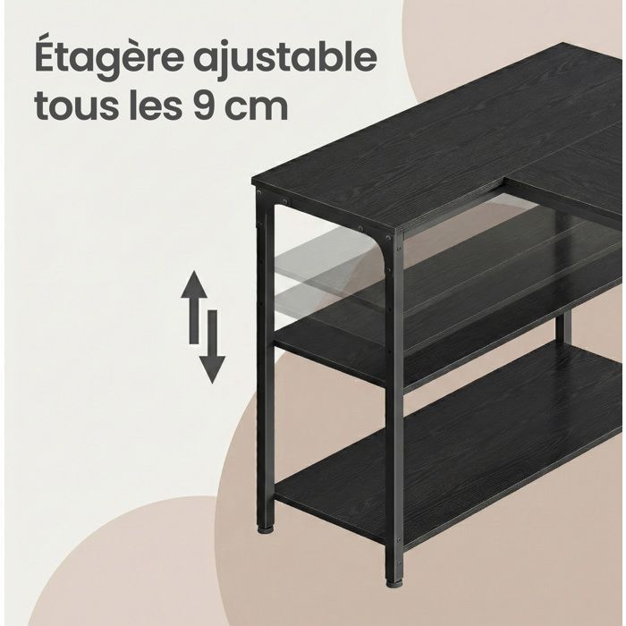 Bureau en L, Étagères Réglables avec Rangement, 120 x 80 cm, Noir