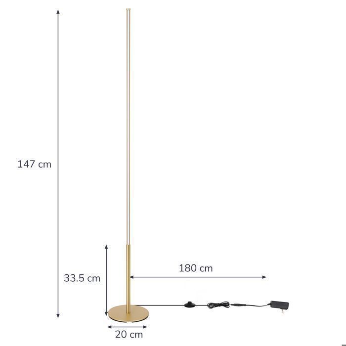 EDISHINE Lampadaire LED sur Pied Salon Dimmable, 19W 1100LM 3000K Blanc Chaud, 147cm, doré - lampe d'ambiance