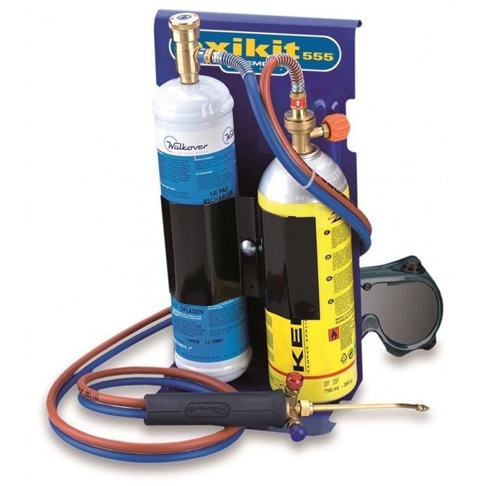 Soplete de gas dual de 110 bar, oxígeno/propano con 2 boquillas, kit completo OXYKIT 555K KEMPER