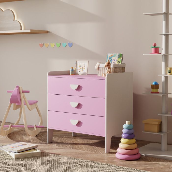 Cómoda infantil - AIYAPLAY - 3 cajones - para dormitorio infantil, guardería, sala de juegos - MDF - 60 x 40 x 60 cm - rosa