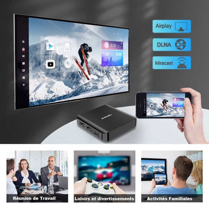 Boîte TV Android TV98 Plus, OUTUOTWQ Android 14 TV Box 2 GB RAM 16 GB ROM WiFi 2.4G/5G HDR10+ Video 4K Compatible Netflix YouTube