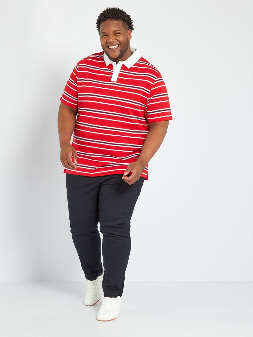 Gestreept poloshirt van jersey met rechte pasvorm - ROOD