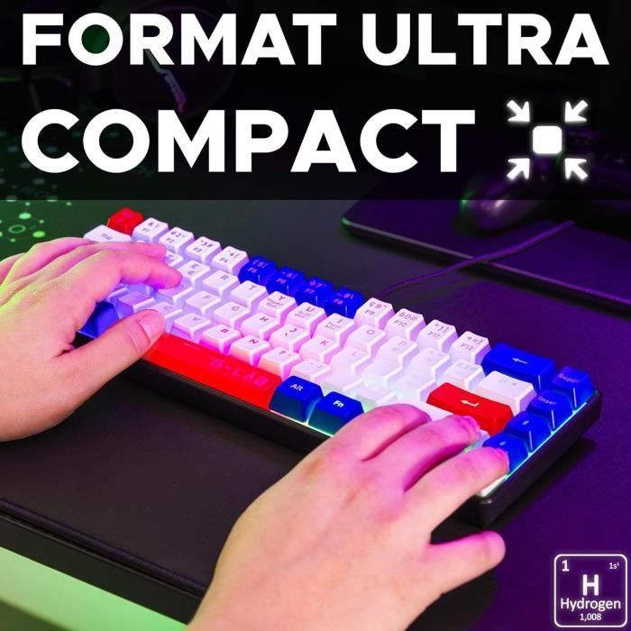 Tastiera da gioco - G-Lab - KEYZ HYDROGEN - Formato compatto 60% - Retroilluminata - Cablata - Blu/Bianco/Rosso