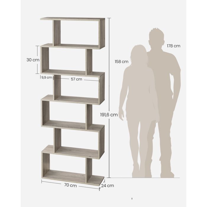 Boekenkast, 6-laags opbergrek, opbergkast, kamerscherm, voor woonkamer, slaapkamer, kantoor, grijsbeige
