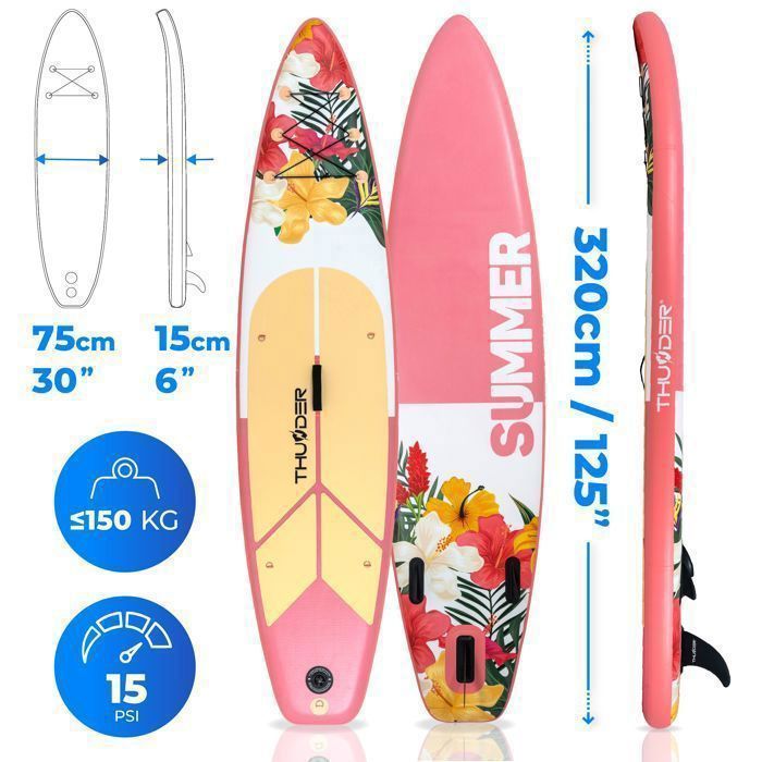 Tavola da paddle THUNDER® VIOSA 320 cm | Gonfiabile | Antiscivolo | Zaino | Accessori completi | Kit di riparazione