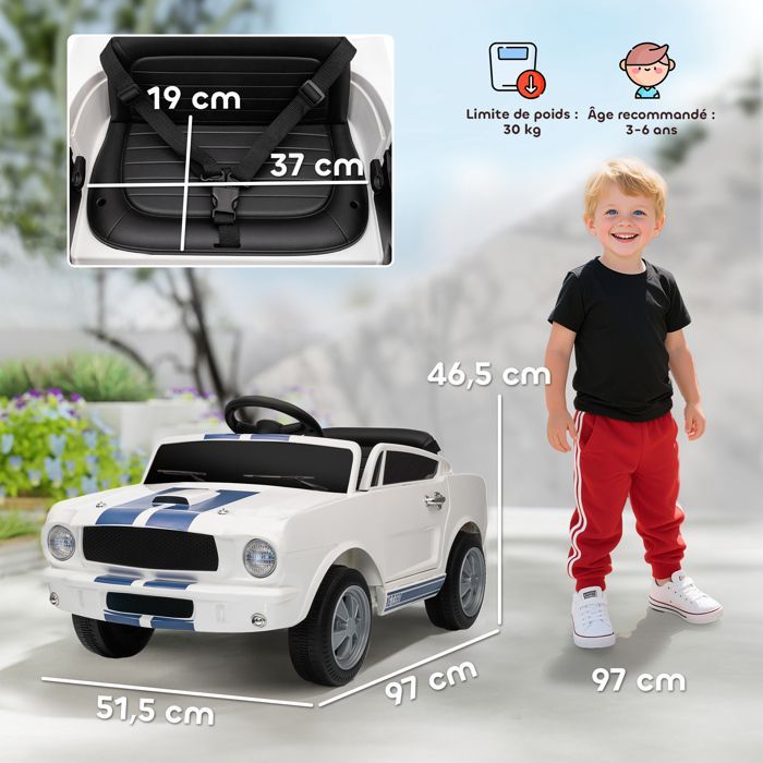 Voiture électrique 12V - AIYAPLAY - sous licence Ford Shelby GT 350 - télécommande - télécommande 2,4G - 3 à 6 ans - blanc