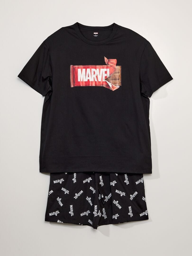 Pyjamaset bestaande uit T-shirt en short - 2-delig - ZWART