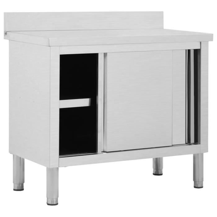 Mesa de trabajo vidaXL con puertas correderas, 100x50x(95-97)cm, acero inoxidable