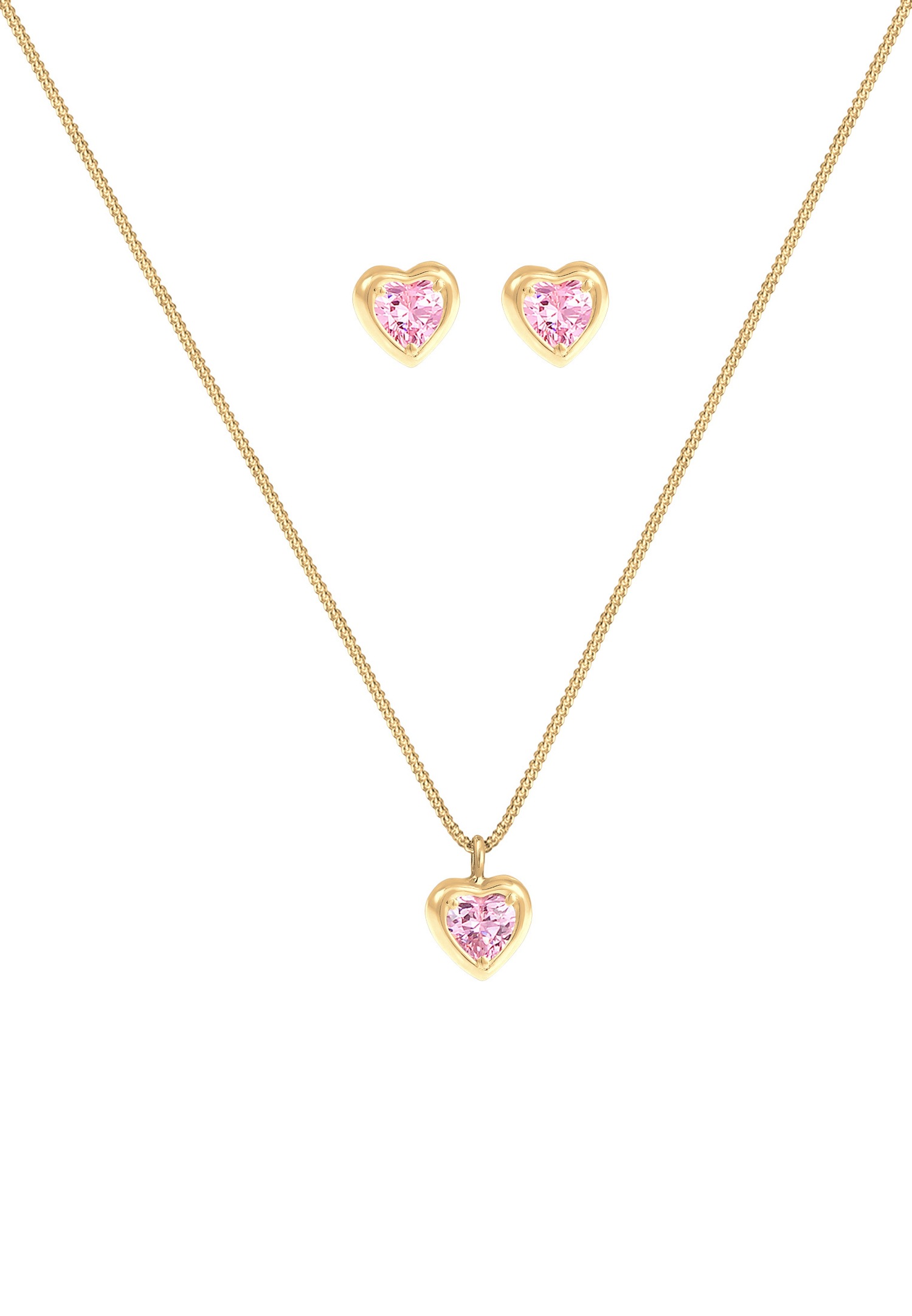 Elli Enfants Cœur Pendentif set Clous d'oreilles avec Zircon rose en Argent Sterling 925