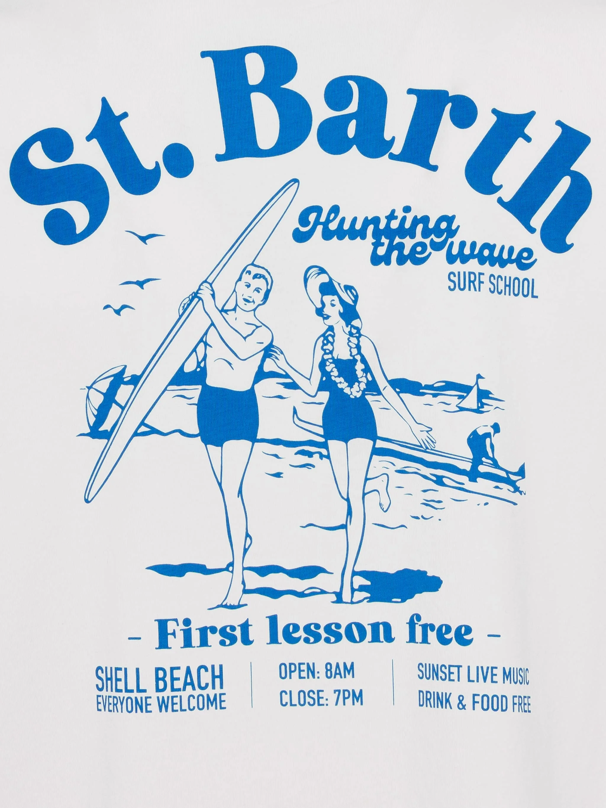 Heren T-shirt van gebroken wit katoen met St. Barth Hunting Wave-print.