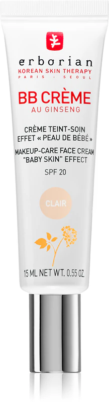 BB Cream Erborian, creme com cor para uma aparência perfeita da pele, FPS 20, embalagem pequena.