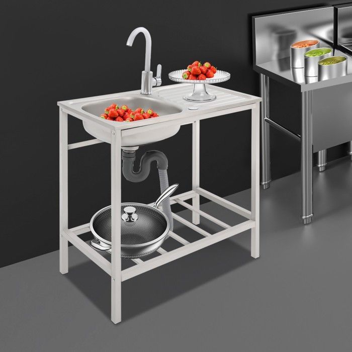 Fregadero con encimera y estante inferior, fregadero de cocina de un solo seno, fregadero independiente