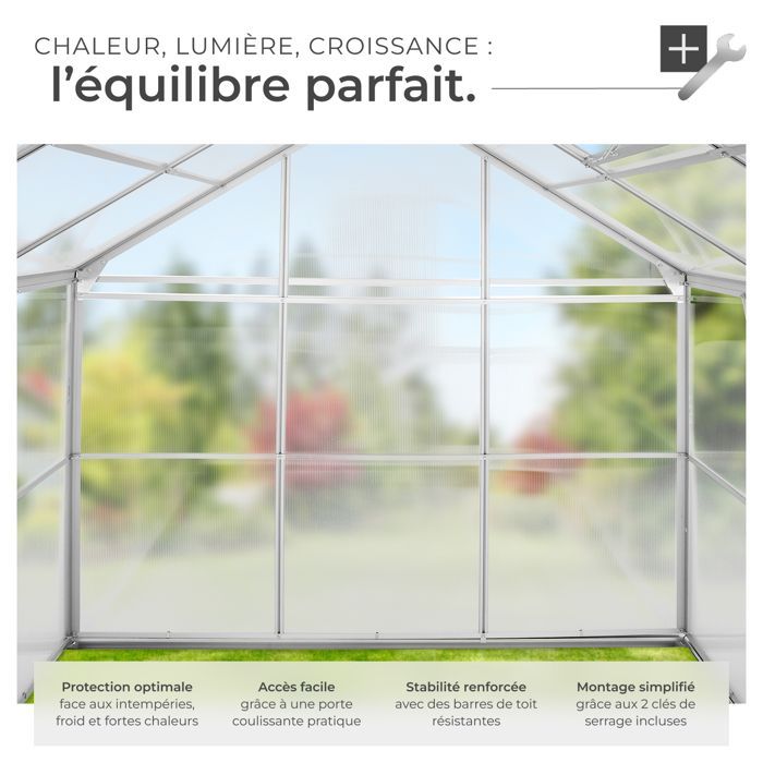 Garden greenhouse - TECTAKE - Outdoor polycarbonate greenhouse, 5.85 m³ surface area, sliding door, 185 x 190 x 195 cm, no foundation required