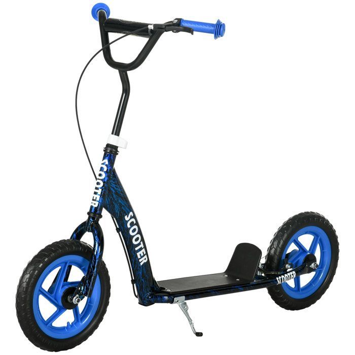 Patinete infantil - AIYAPLAY - Patinete para niños de 6 a 12 años, ruedas grandes de Ø 30 cm, caballete y freno - Acero - Azul