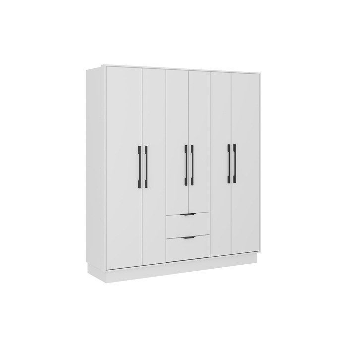 Guarda-roupa com 6 portas e 2 gavetas - 162 cm de largura - Branco - FEOVA