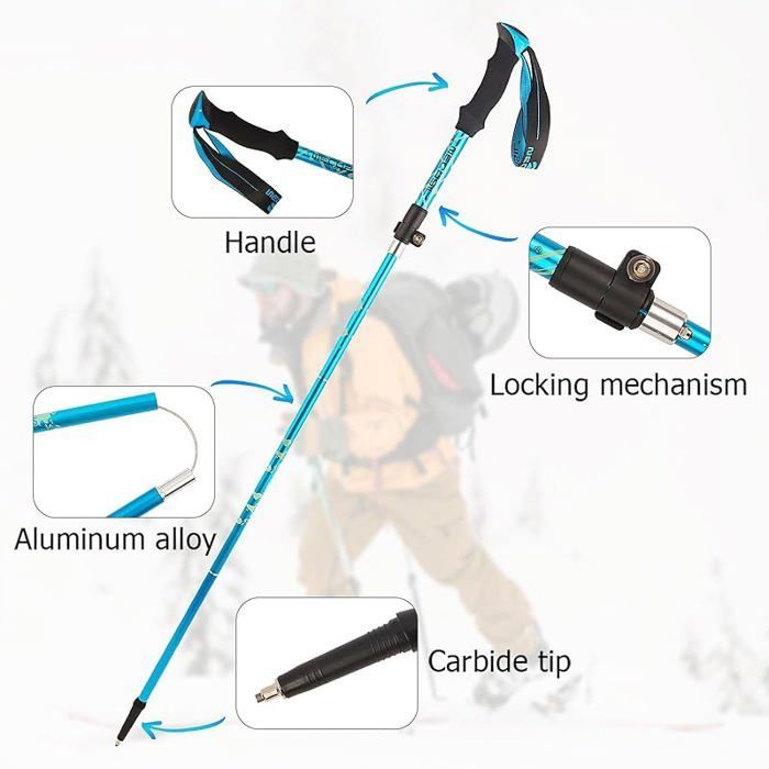 Bastone da passeggio pieghevole, bastoncini da trekking, bastoncini da nordic walking per trekking e sci, blu