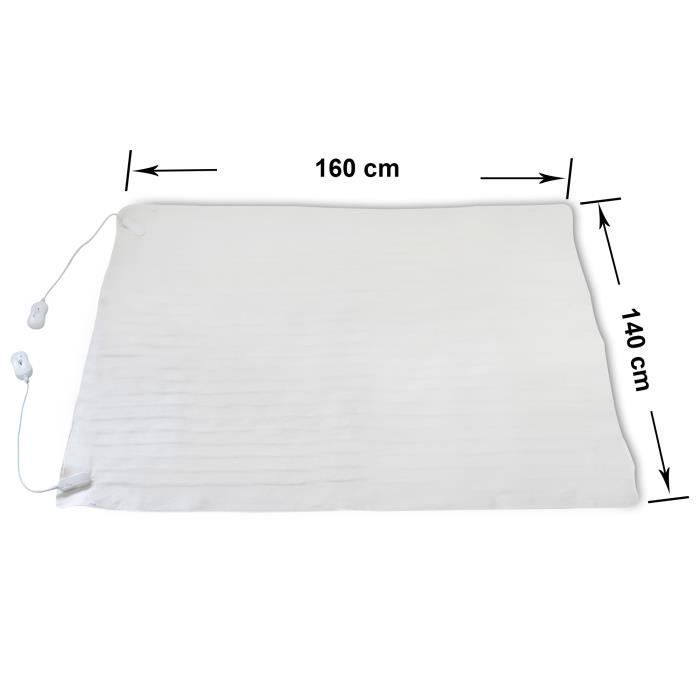 Cubrecolchón calefactable - LEOGREEN - Doble 160x140 cm - 2x60W - 3 niveles de temperatura - Blanco