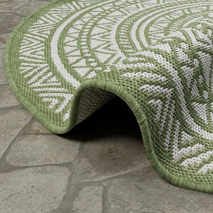 Alfombra de exterior - THE CARPET - Mistra - Resistente a los rayos UV - Verde - 120 cm - Redonda - Diseño Mandala