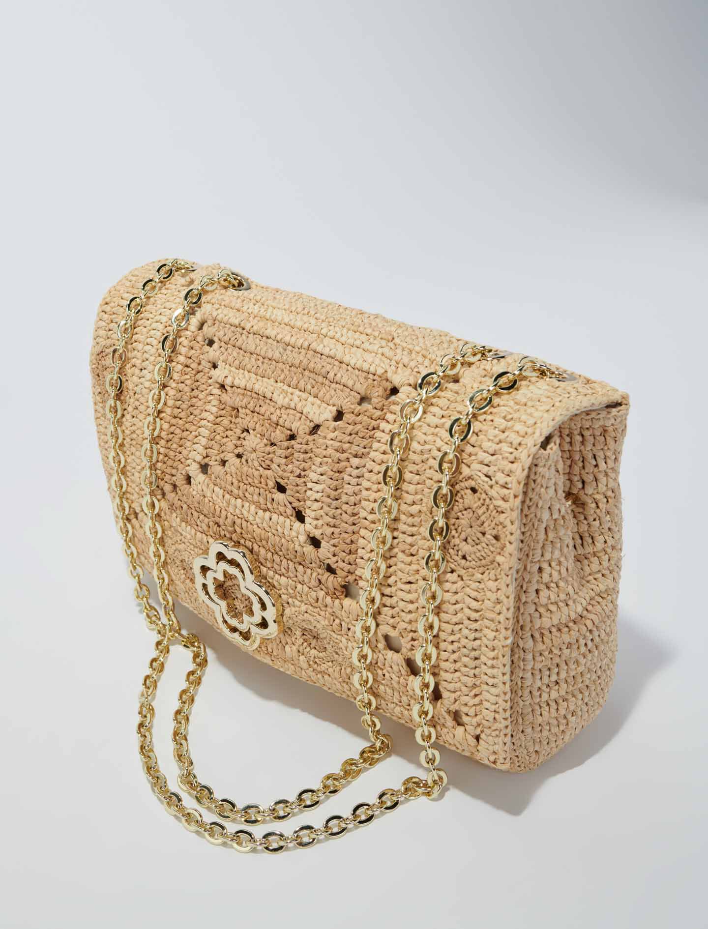 Handgemaakte raffia klavertas - Beige
