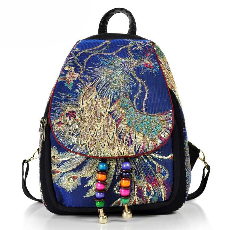 Sac à dos à paillettes Yogodlns pour femme, grande capacité, broderie paon luxueuse, style décontracté, sac de voyage.