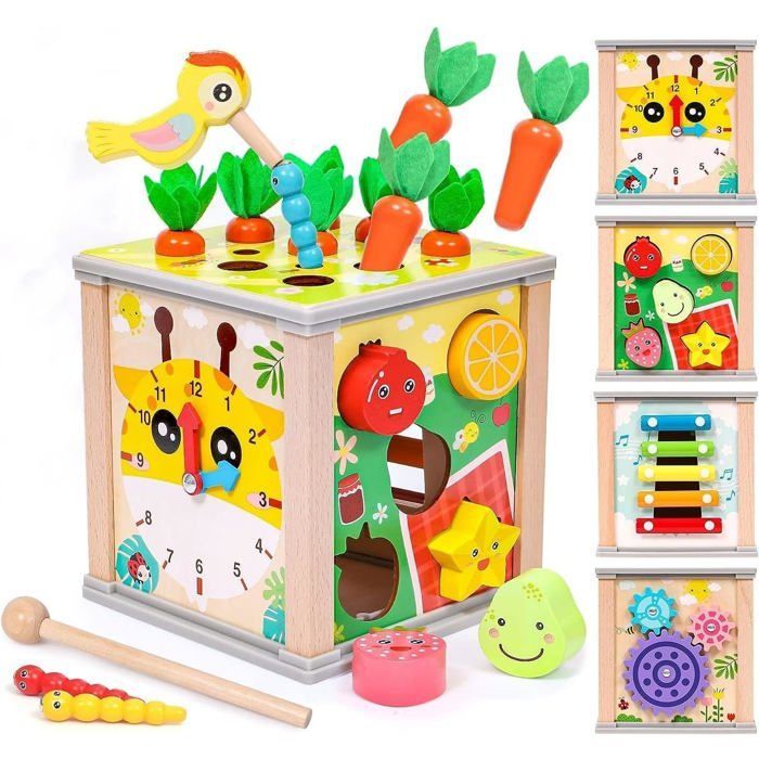 Cubo de actividades Montessori 6 en 1 - Madera multicolor - Para bebés a partir de 12 meses - Unisex