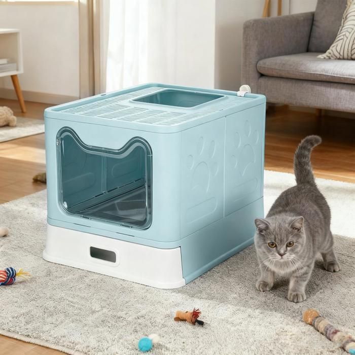Arenero para gatos SUPFINE con 2 puertas, casita plegable para gatos con tapa y cajón, 41 × 51 × 38 cm